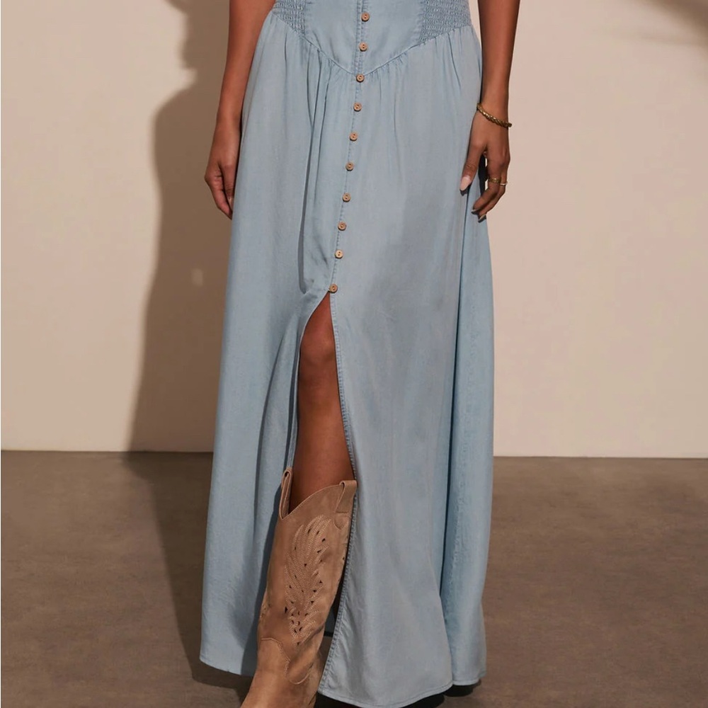 Vici Blue Maxi Skirt with Slit for Casual Resort Wear